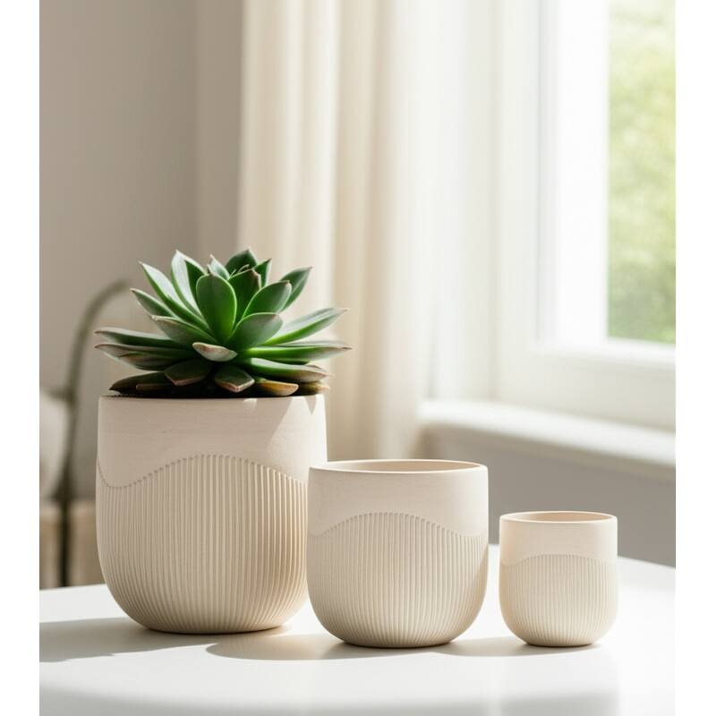 Polyresin Planter Carved Sculptural Design Minimalist Style (Set of 3)