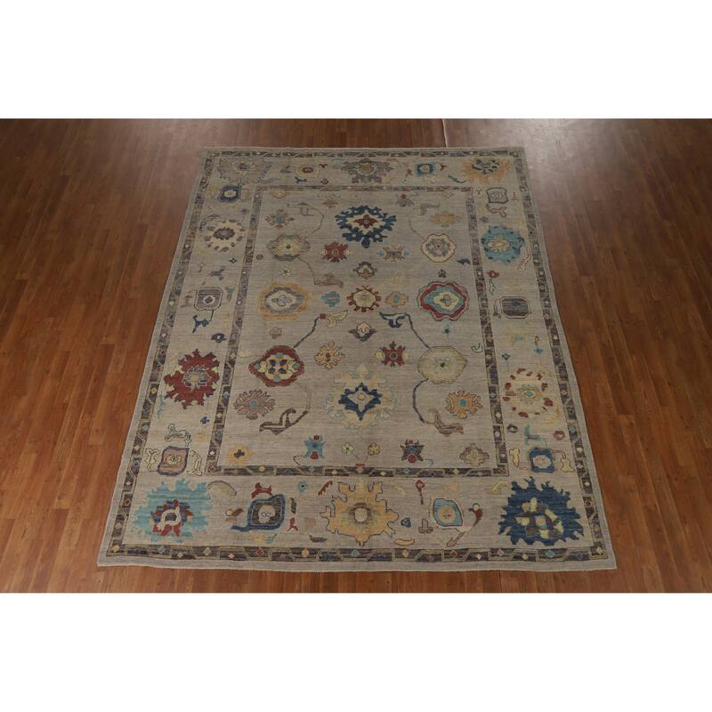 Hand Knotted Oriental 100% Wool Carpet Transitional All-Over Beige & Ivories Oushak Area Rug - 10' 2'' X 7' 11''