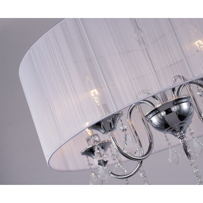 5 Light Chrome Metal Chandelier with White String Shade & Crystal Accents - D22'' H17''