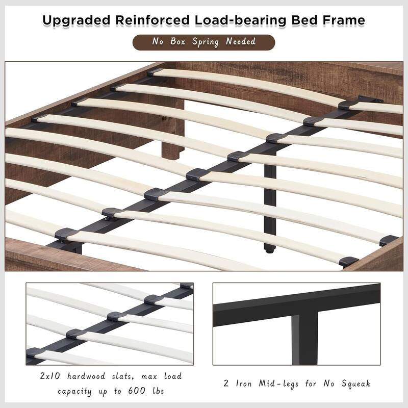 Farmhouse Queen Wood Bed Frame with 52" Tall Headboard & Footboard