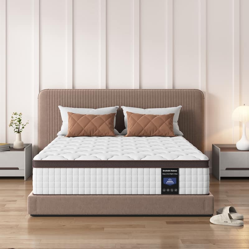 14" Hybrid Mattress - Bamboo Charcoal Gel Memory Foam & 5-Zone Pocket Coil Support, Medium Firm, 100-Night Trial