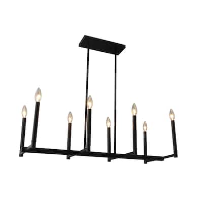 8 Light Candle Chandelier in Matte Black Finish - 9"H x 36"W x 15"D
