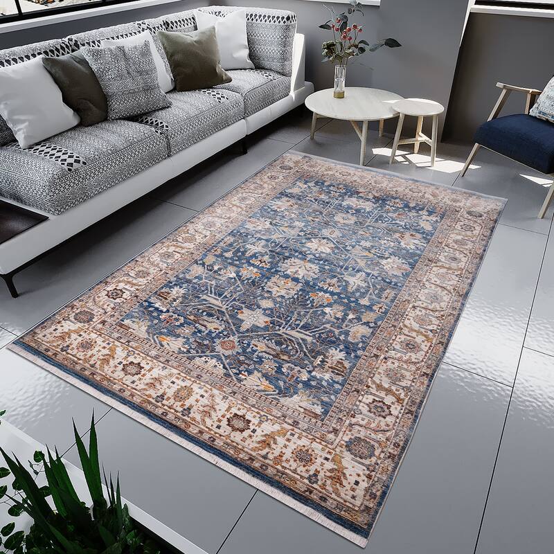 Arcelina Northam Oriental Polyester Area Rug - 7'1" x 10' - Blue