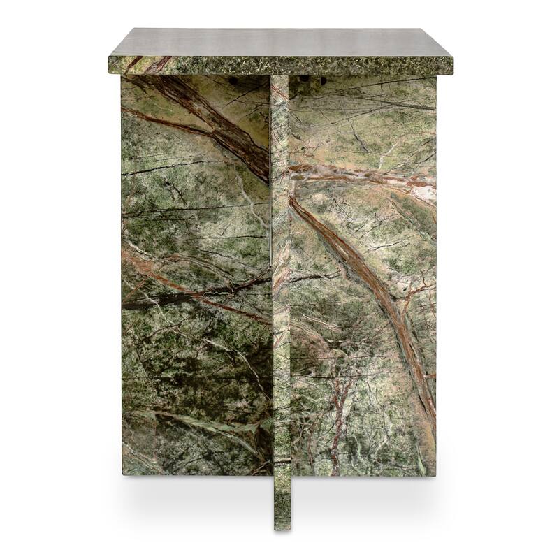 NADAAL STUDIOS Indra Accent Table, Square Rosso Levanto Marble, Indoor & Outdoor Use, Red
