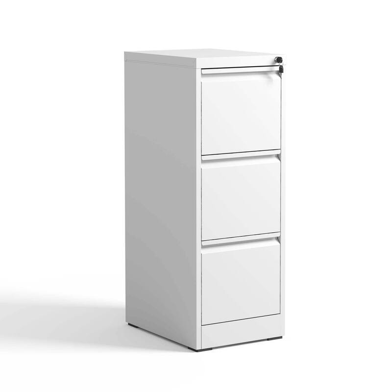 Modern Filing Cabinet Vertical Filing Cabinet with 3 Drawers, Anti-tilt System Design and Lock, for Home Office, White