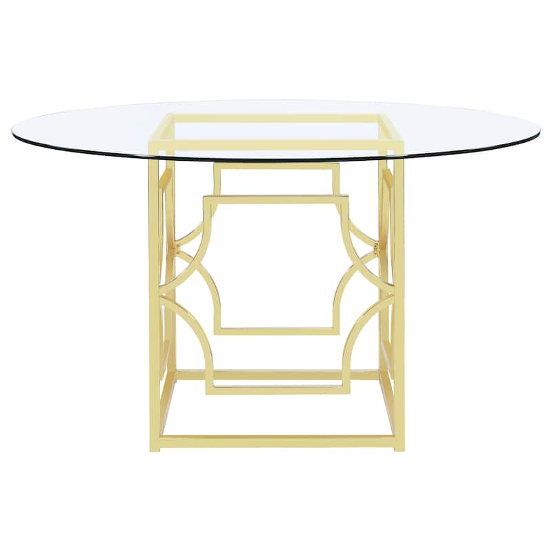 Starlight Round 54-inch Glass Top Metal Dining Table Brass