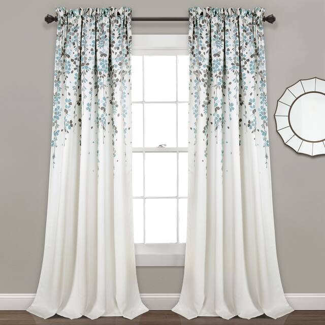 Lush Decor Weeping Flowers Room Darkening Curtain Panel Pair - 52"W x 95"L - Blue & Gray