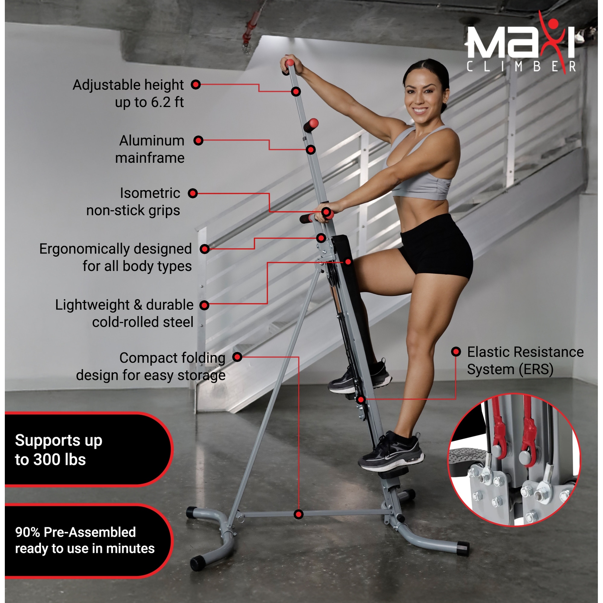 MaxiClimber Vertical Climber Exercise Machine, Home Gym Total