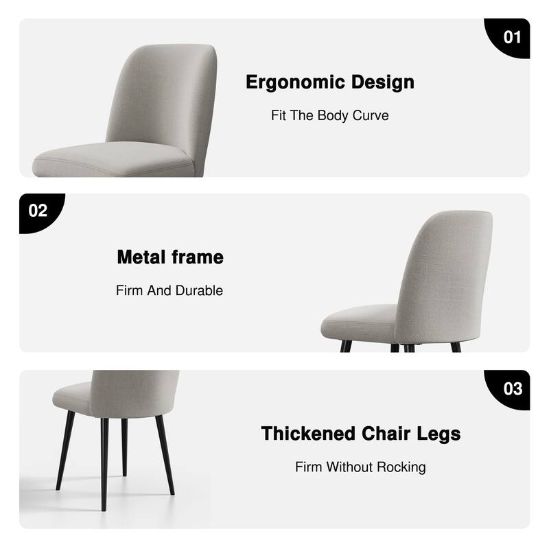 2Pcs Upholstered Dining Chairs Modern Fabric Kitchen Chairs with Padded Seat & Sturdy Metal Legs Side Chairs