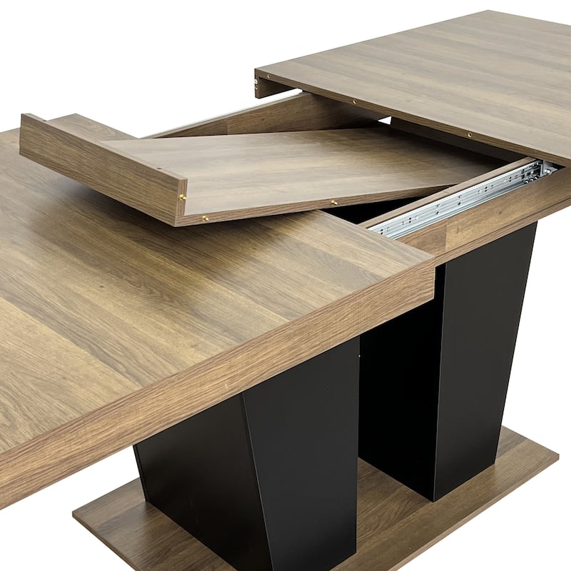 Extendable Dining Room Table for 4-10 People,Wooden Transformer Kitchen Dining Table with Black Double Sturdy Pedestal Base