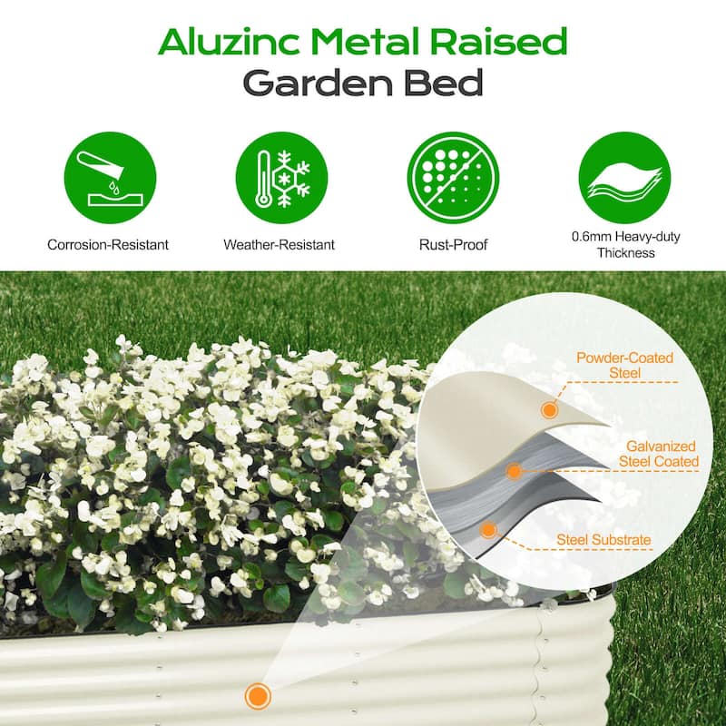 Aoodor 9-in-1 Modular Aluzinc Metal Raised Garden Bed - Outdoor Garden Planter Box for Vegetable, Flower, Herb - N/A