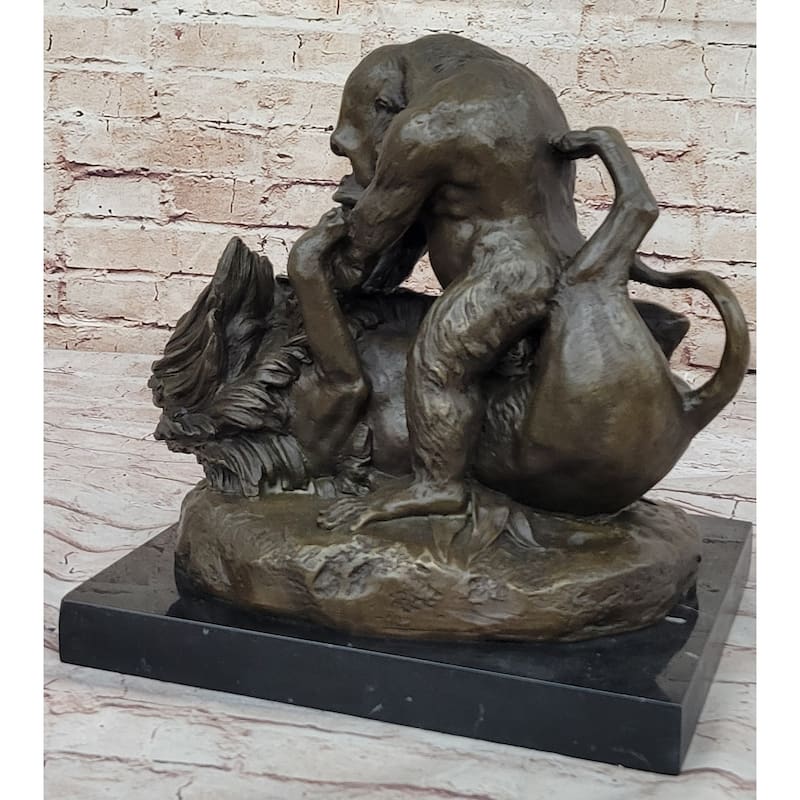 Bronze Sculpture Statue Of A Imitative Gorilla Vs. Imitative Lion By Clovis Edmon Mon