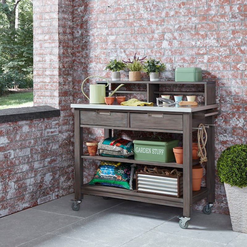 Homestyles Maho Gray Wood Potting Bench - Gray