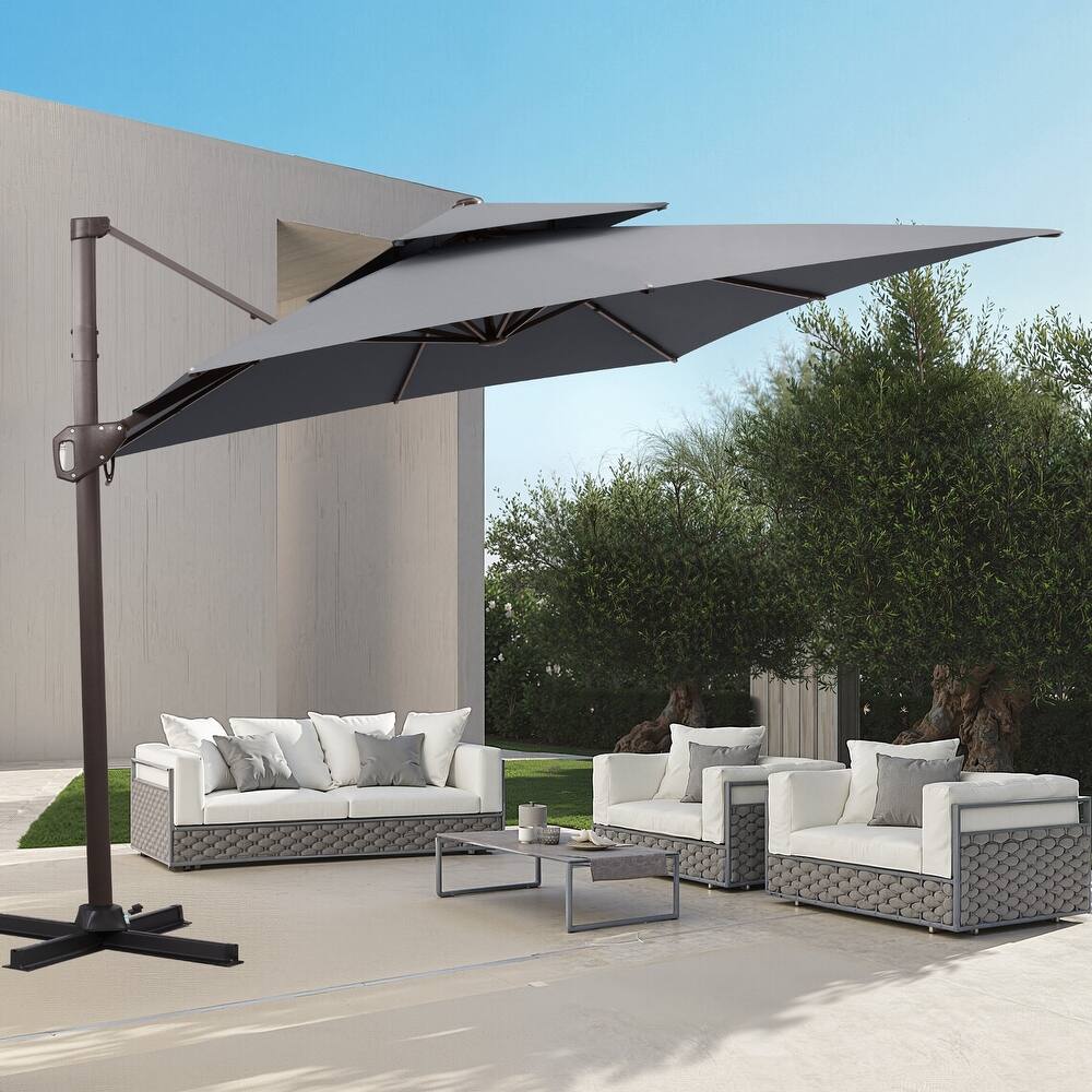 11 × 9 ft Outdoor Dual Top 360 Degree Rotation Patio Cantilever Offset Umbrella