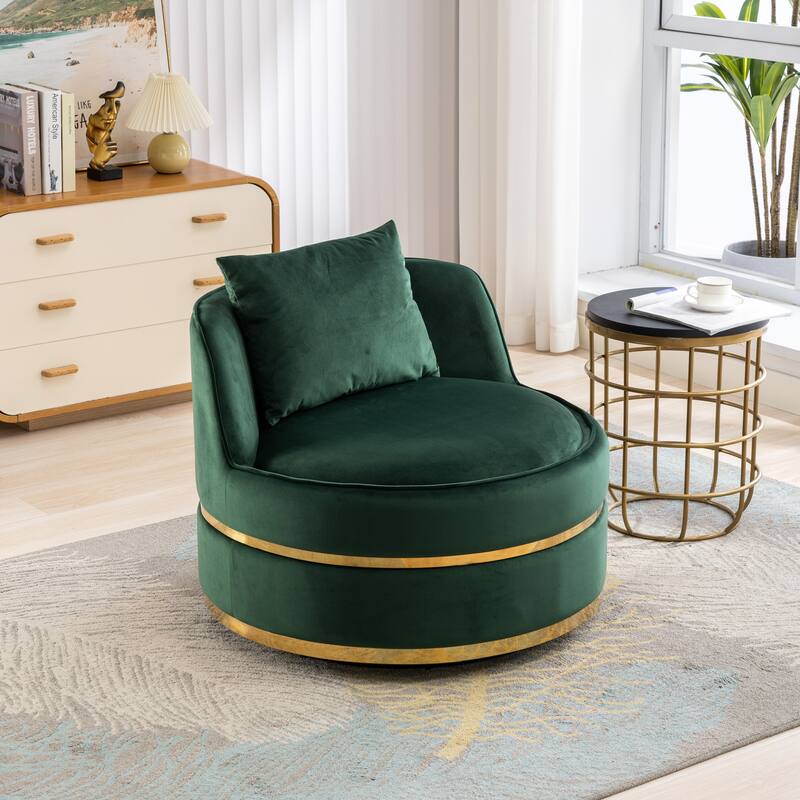 360 Degree Swivel Accent Chair Velvet Modern Upholstered Barrel Chair Over-Sized Soft Chair with Seat Cushion