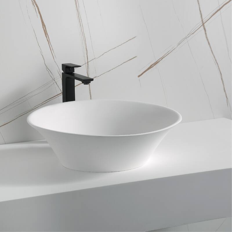 Karran Quattro Vibrant Matte White Acrylic 21 in. Oval Bathrom Vessel Sink