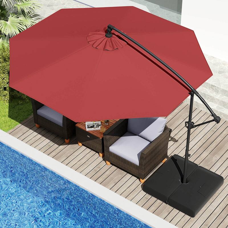 Costway 10 FT Offset Hanging Umbrella with Base Patio Cantilever