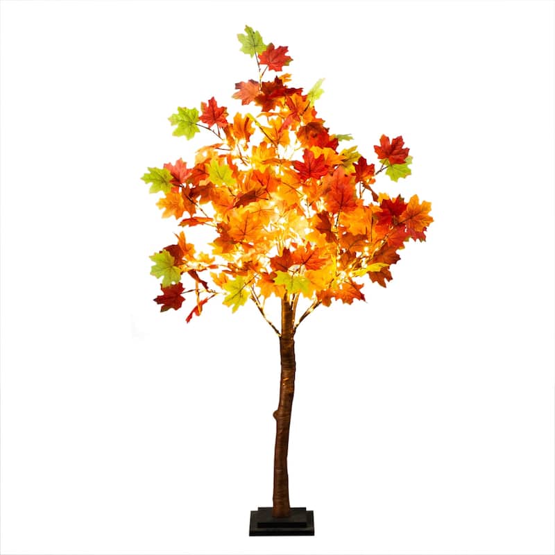 Pre-Lit Autumn Maple Artificial Fall Harvest Tree - 4' - Warm White LED Lights