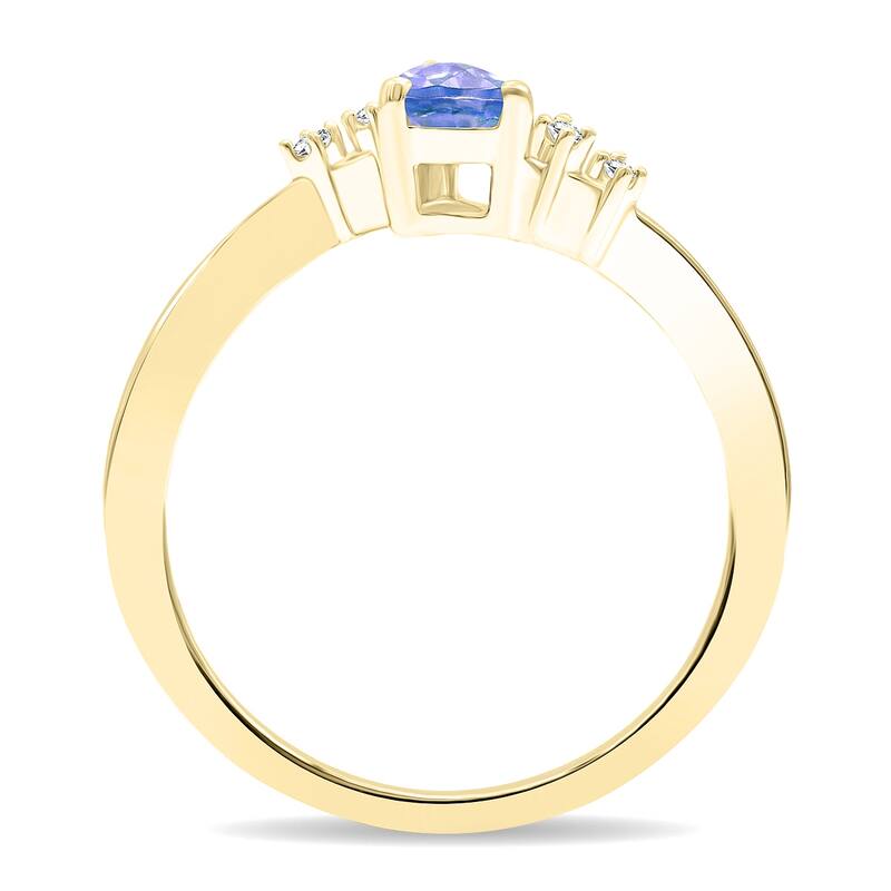 Women's Pear Shaped Tanzanite and Diamond Wave Ring in 10K Yellow Gold