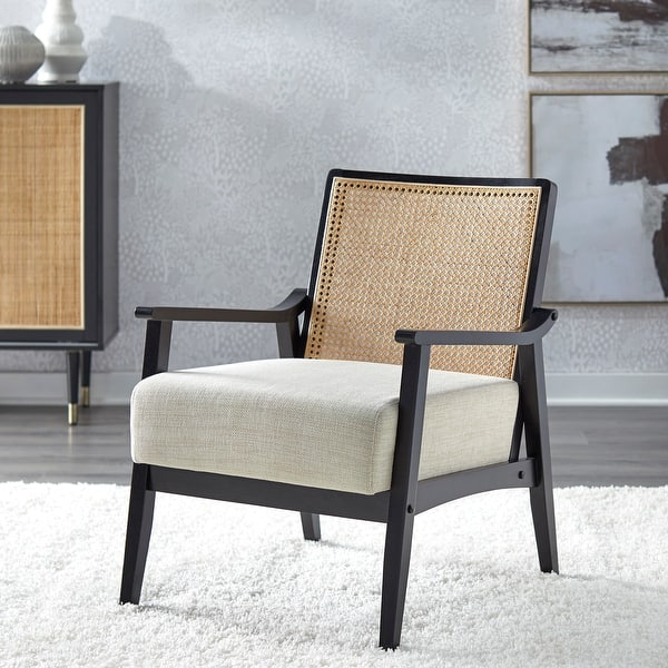 Cane and Solid Wood Accent Chair - Black