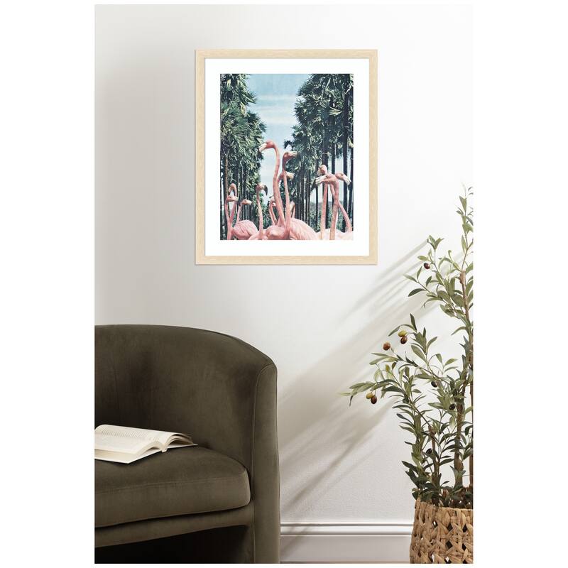 Kate and Laurel Framed Art Palm Trees and Flamingos by Sarah Eisenlohr