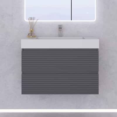 Wall-Mounted Bathroom Vanity in Gray with Undermount Sink without Faucet