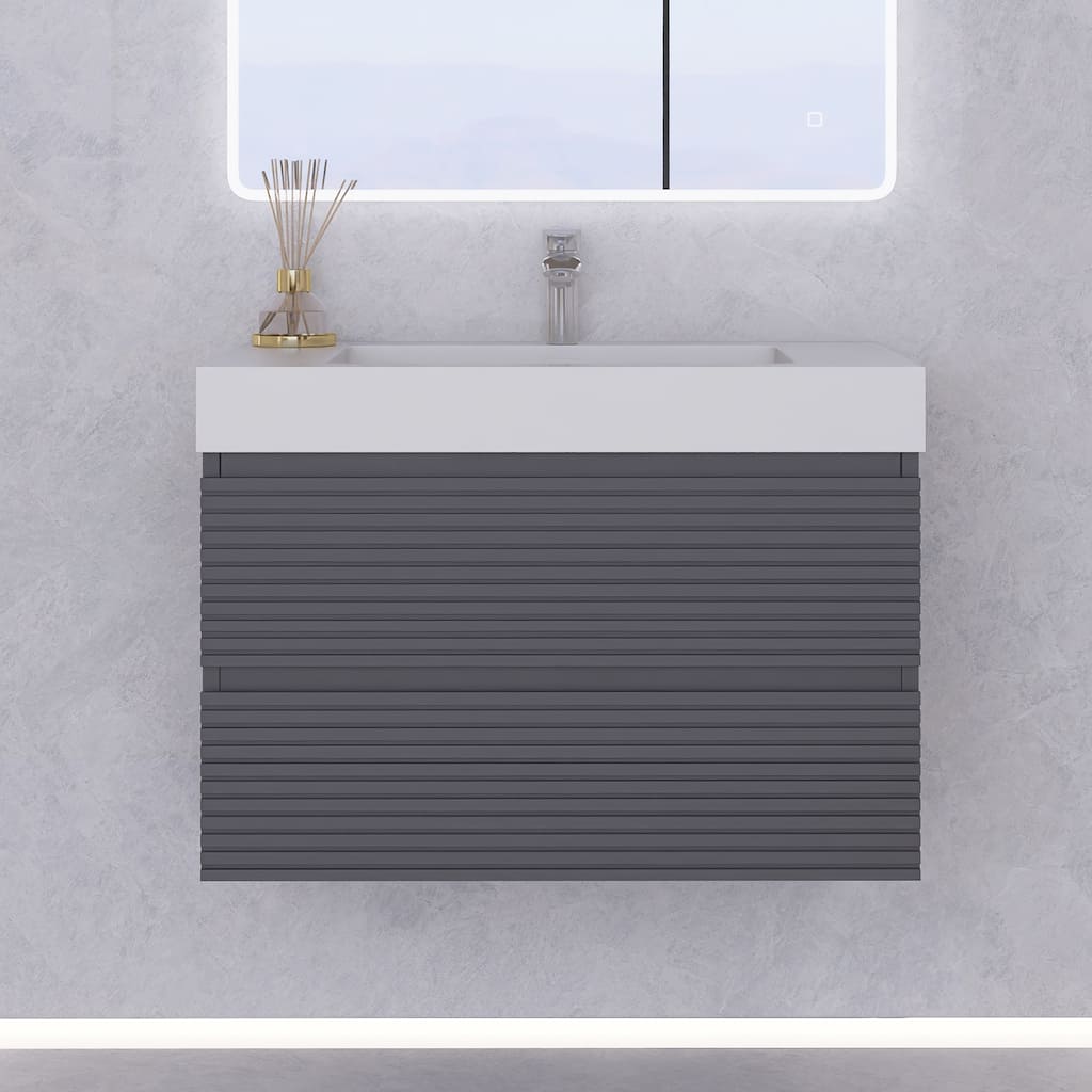 Wall-Mounted Bathroom Vanity in Gray with Undermount Sink without Faucet