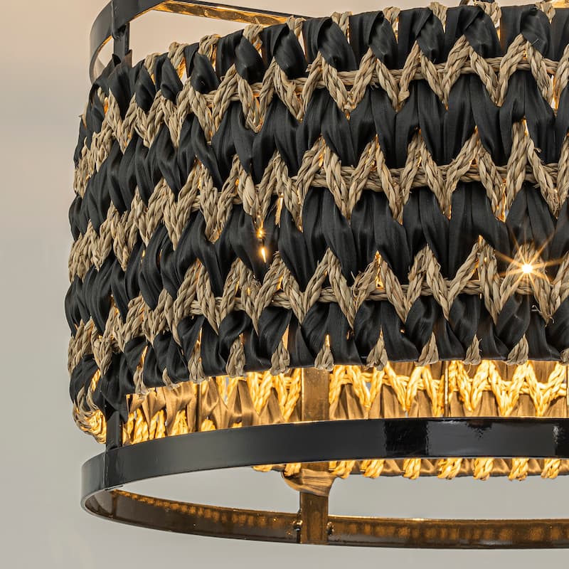 Amara 3-Light Wicker Drum Pendant, Rustic Boho - Handwoven - 18" Wide