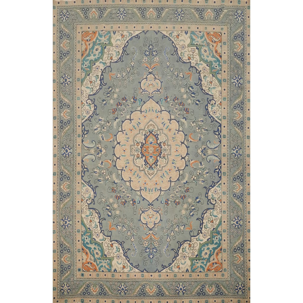 Hand Knotted Oriental 100% Wool Carpet Traditional Floral Greys & Charcoal Tabriz Area Rug - 12' 1'' X 9' 0''
