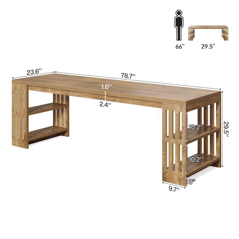 Two Person Desk with Bookshelf Computer Office Double Desk
