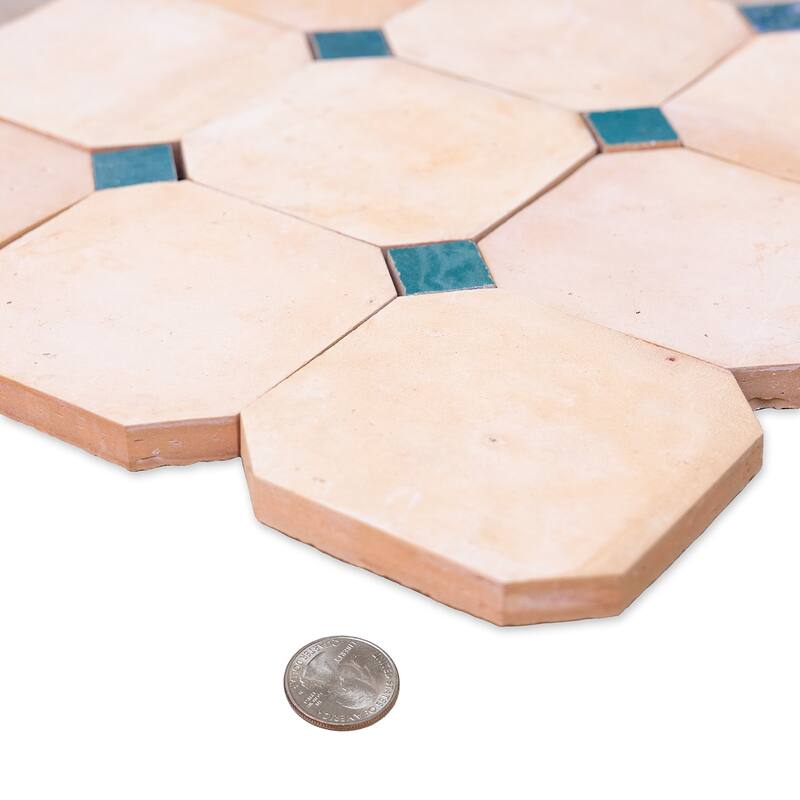 Contemporary Zellige Panels, 12" X 12" X 1/2", Terracotta with Night blue