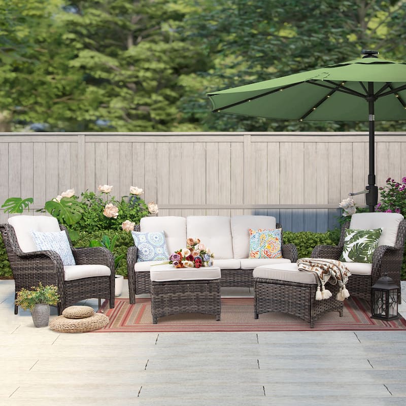 Cozywor 5-Piece Wicker Outdoor Patio Conversation Set - Beige