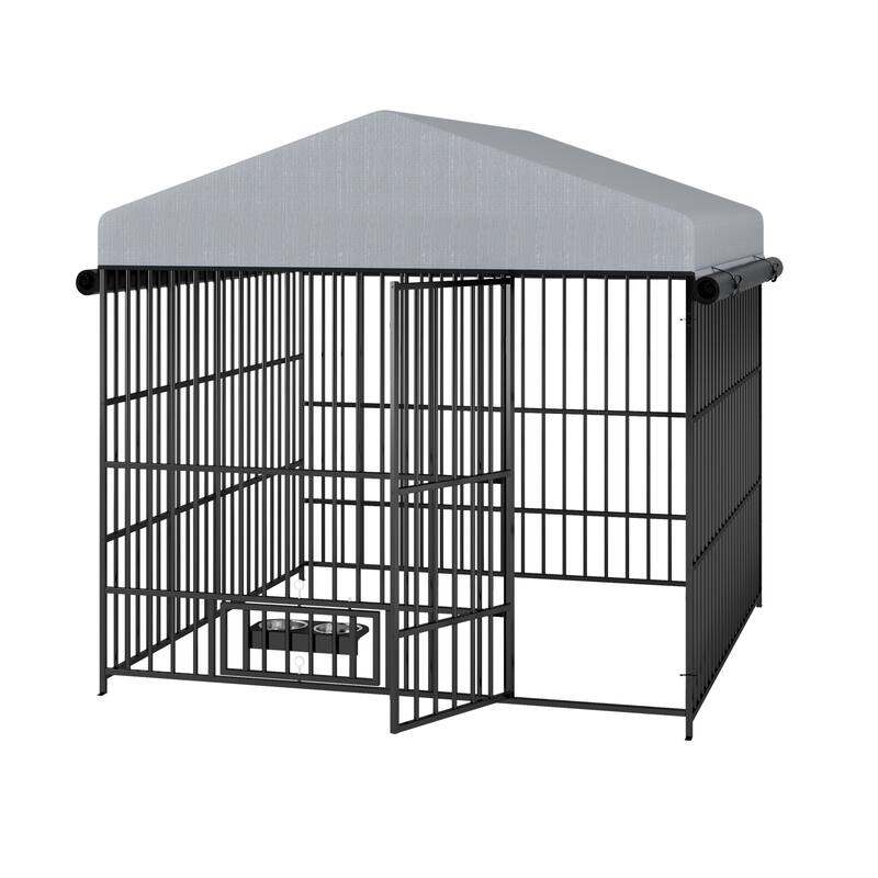 GDF Studio - Rockwell Outdoor Dog Kennel with Roof Cover & Feeding System