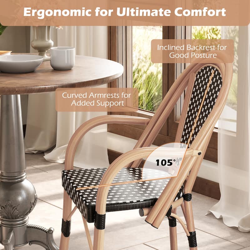Gymax Outdoor French Bistro Chairs 2 PCS w/ Armrests Galvanized Metal