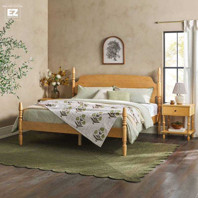 Walker Edison Easy Assembly Solid Wood King Bed with Wood-Turning Detail