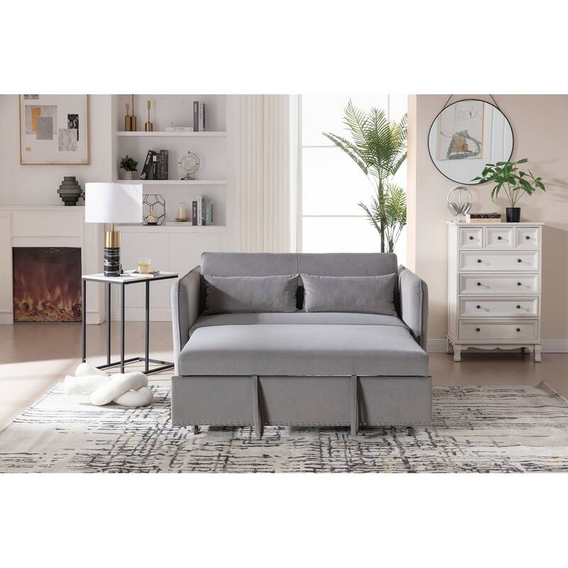 55" Velvet Small Loveseat Lounge Couches with 2 Pillows and Reclining Backrest - 2 Seat