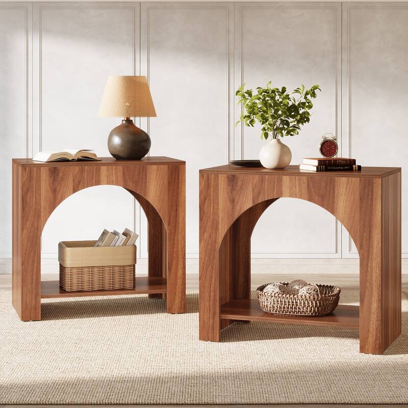 Nightstand 2 Tiers Side Table with Storage Shelf Farmhouse Bedside Table for Bedroom