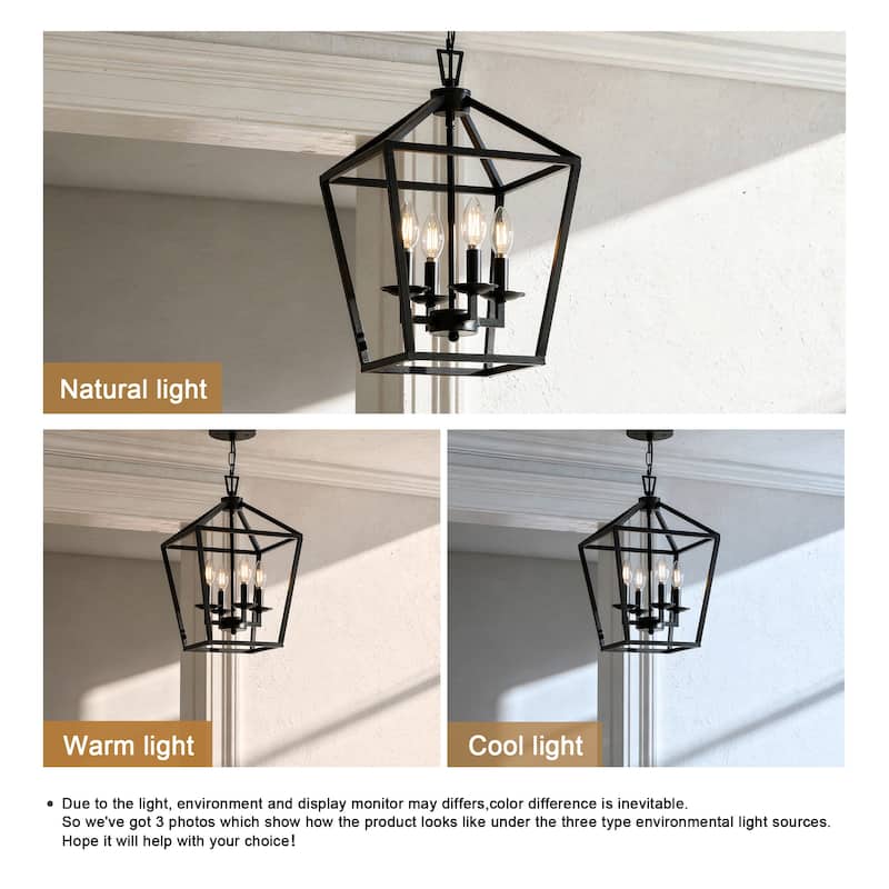 4 Light Matte Black Lantern Pendant - 12"x12"x18"