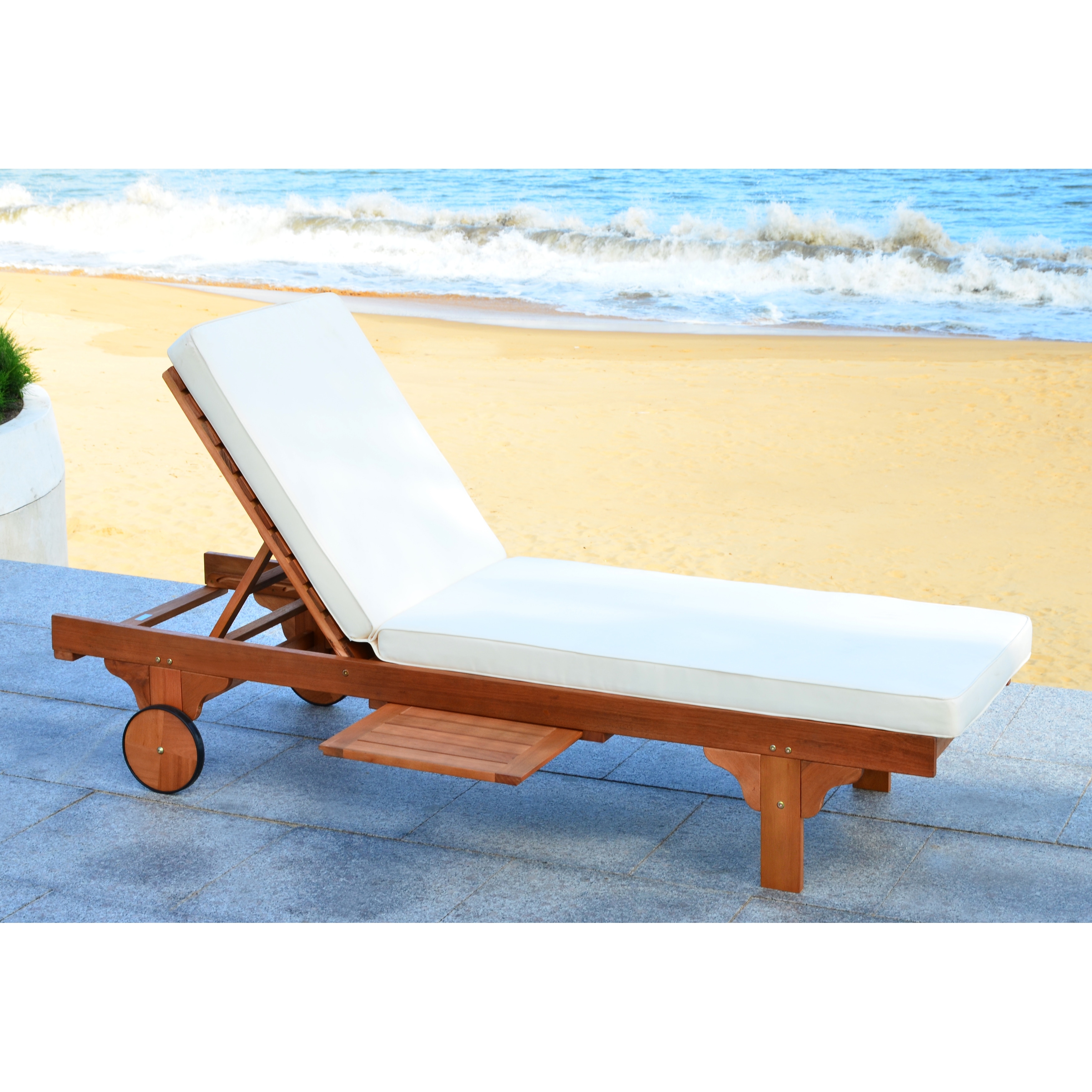 SAFAVIEH Outdoor Living Newport Brown Cart Wheel Adjustable Chaise