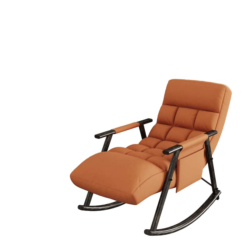 Casual Folding Rocking Chair,Lounge Rocking Chair Adjustable High Back and Foot Rest,Side Pockets Placed in Living Room Bedroom