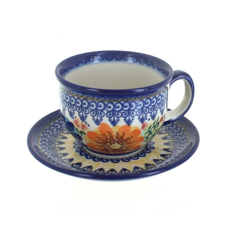 Blue Rose Polish Pottery 33 Vena Cup & Saucer - Autumn Burst