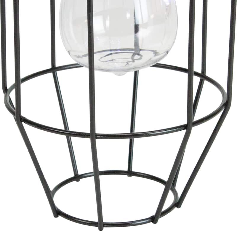 9.5" Black Geometric Oblong Outdoor Hanging Solar Lantern with Handle - 9.5