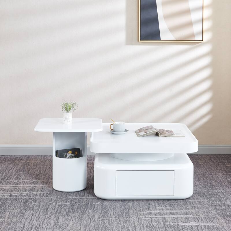 2 Pieces White MDF Round Coffee Table Set for Living Room, Bedroom - 15.75"H