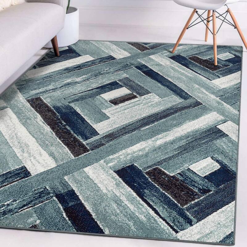 Luxe Weavers Modern Wood Geometric Area Rug, Stain Resistant Carpet - 2' x 3' - Blue