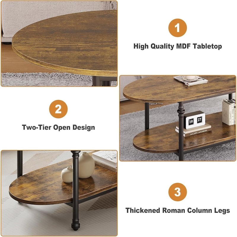 Oval Coffee Table Unique Tea Table 47.2" Mid Century Cocktail Table