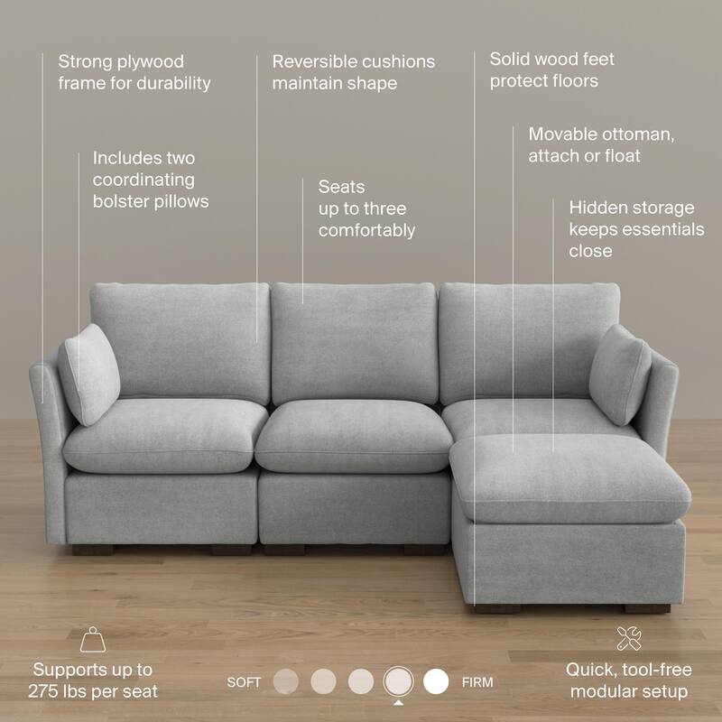 Bush Home Sienna Modular 3-Seater Reversible Chaise Sectional