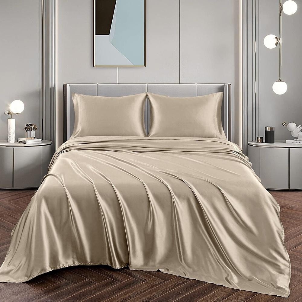 Twin Size Satin Sheets Silky Soft Satin Bed Sheets Taupe Bed