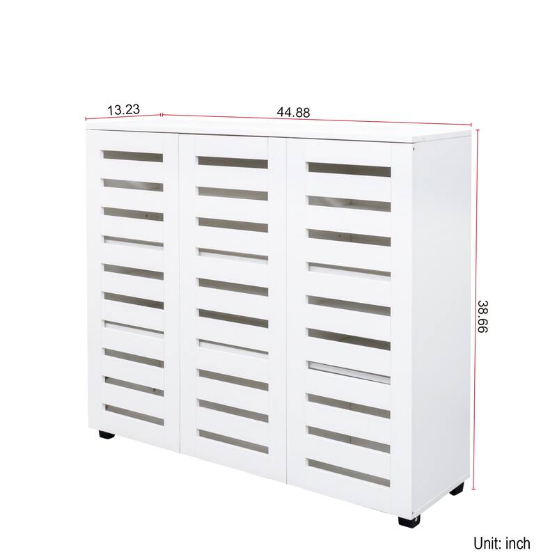 Free Standing Shoe Rack Adjustable Storage Organizer 4 Tier Shoe Rack Shelves, Shoe Cabinet with Louvered Doors