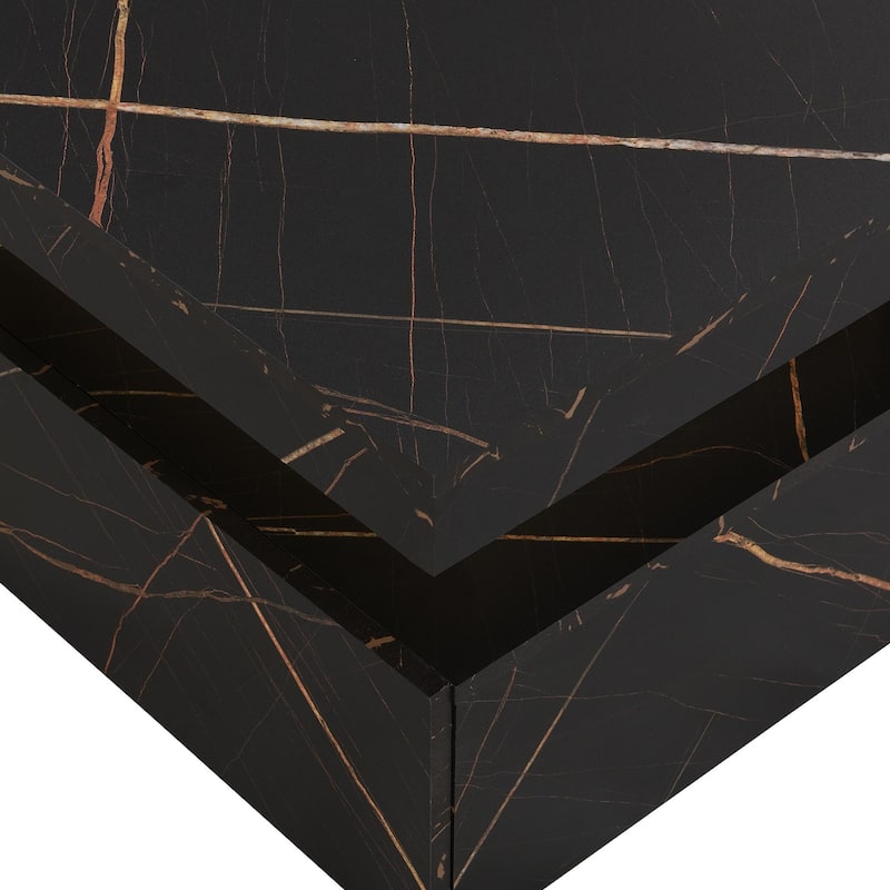 Modern Black Square Storage Coffee Table With 4 Wood Drawers
