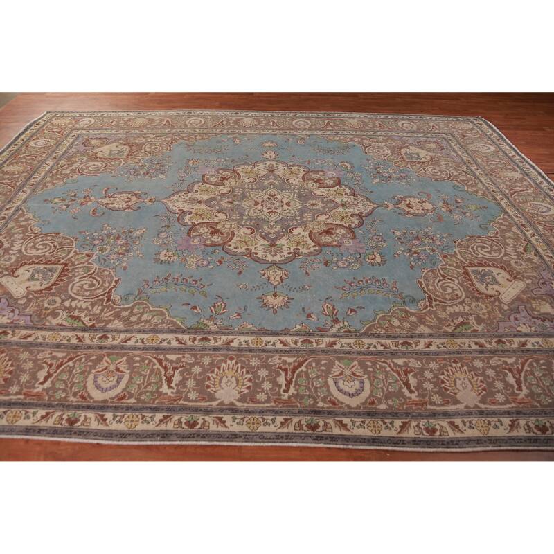Blue Tabriz Persian Vintage Area Rug Handmade Wool Carpet - 9'6" x 12'8"